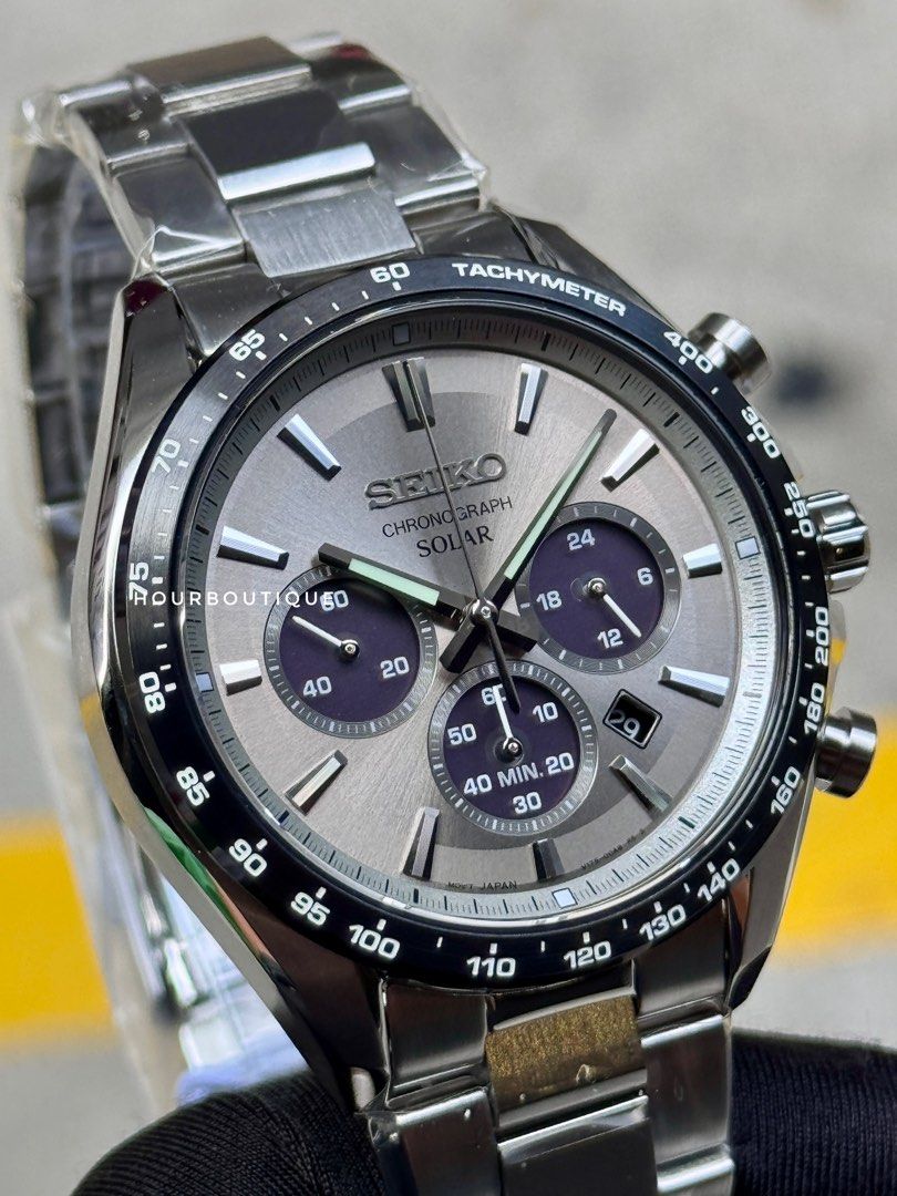 Brand New Seiko Japan Exclusive Grey Dial Solar Chronograph Watch SBPY181