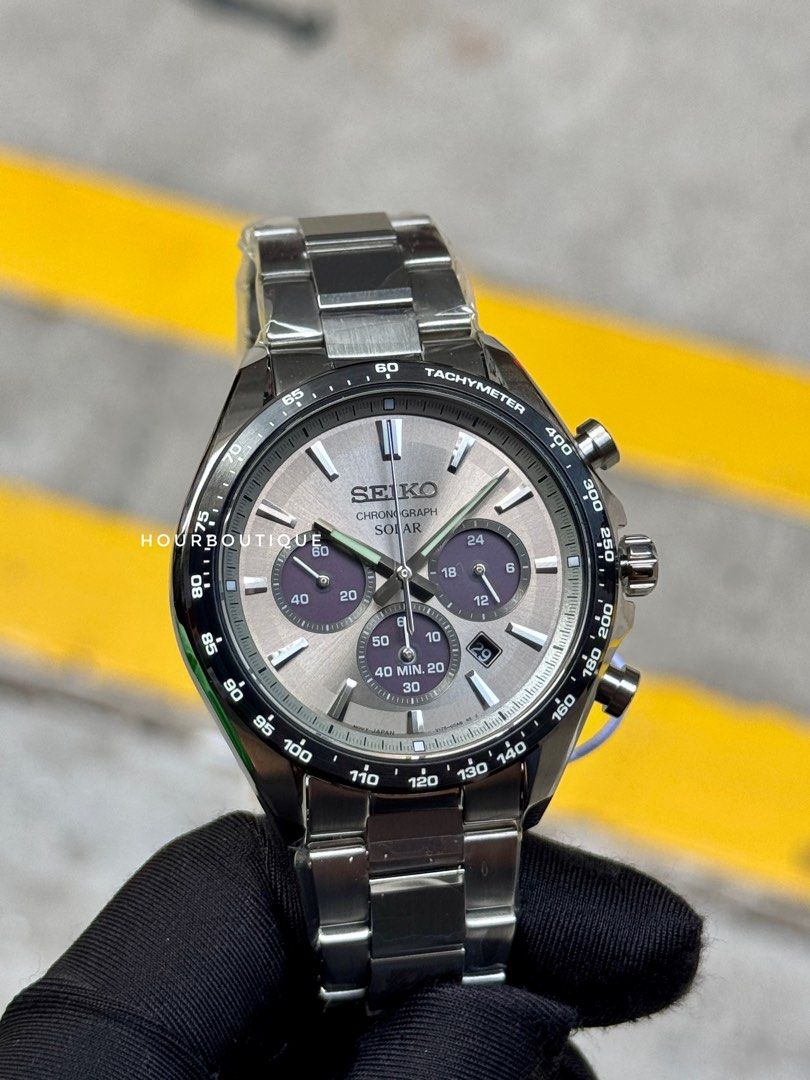 Brand New Seiko Japan Exclusive Grey Dial Solar Chronograph Watch SBPY181