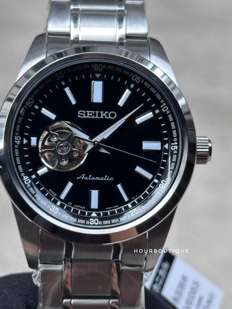 Brand New Seiko Open Heart Automatic Black Dial Mens Watch SCVE053