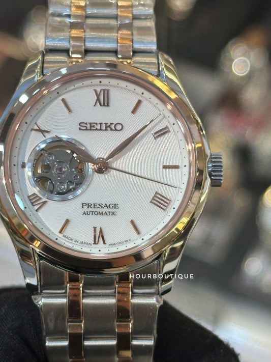 Brand New Seiko Presage 38mm Two Tone Automatic White Dial Watch SARY174 SSA412J1
