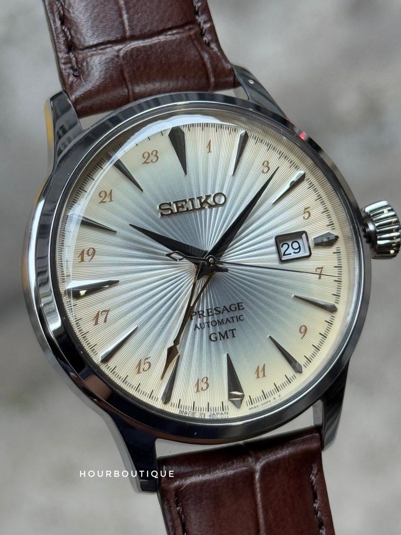 Brand New Seiko Presage Cream Dial GMT Automatic Dress Watch SSK041J1