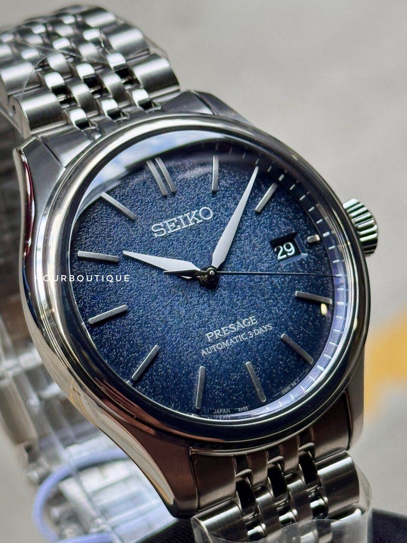 Brand New Seiko Presage Dark Blue Textured Dial Automatic Watch SPB525J1