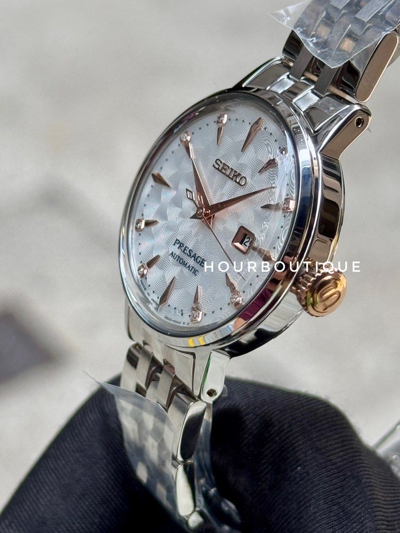 Brand New Seiko Presage Ladys Pastel Pink Dial with Genuine Diamonds Watch SRE009J1