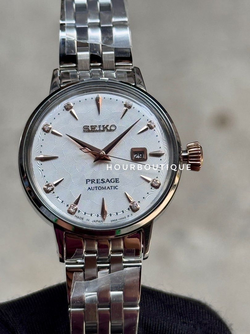 Brand New Seiko Presage Ladys Pastel Pink Dial with Genuine Diamonds Watch SRE009J1