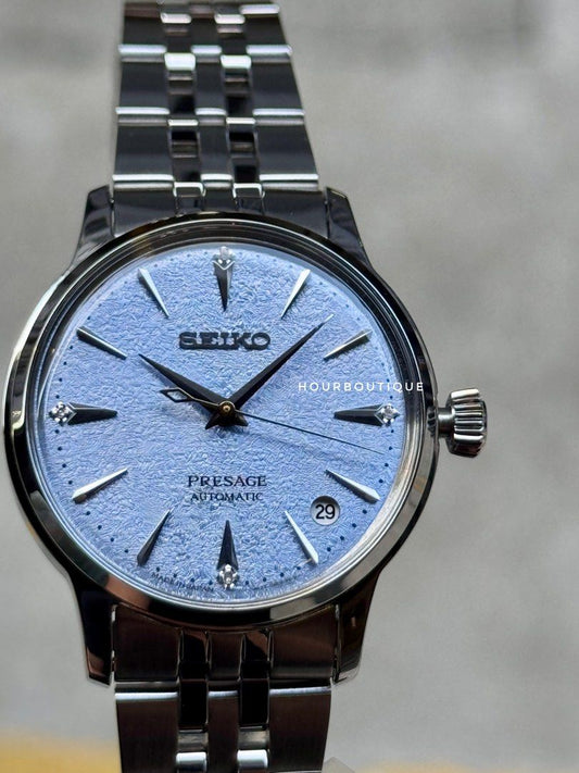 Brand New Seiko Presage Frost Blue Dial with 4 Point Diamonds Automatic Watch SRPK61J1