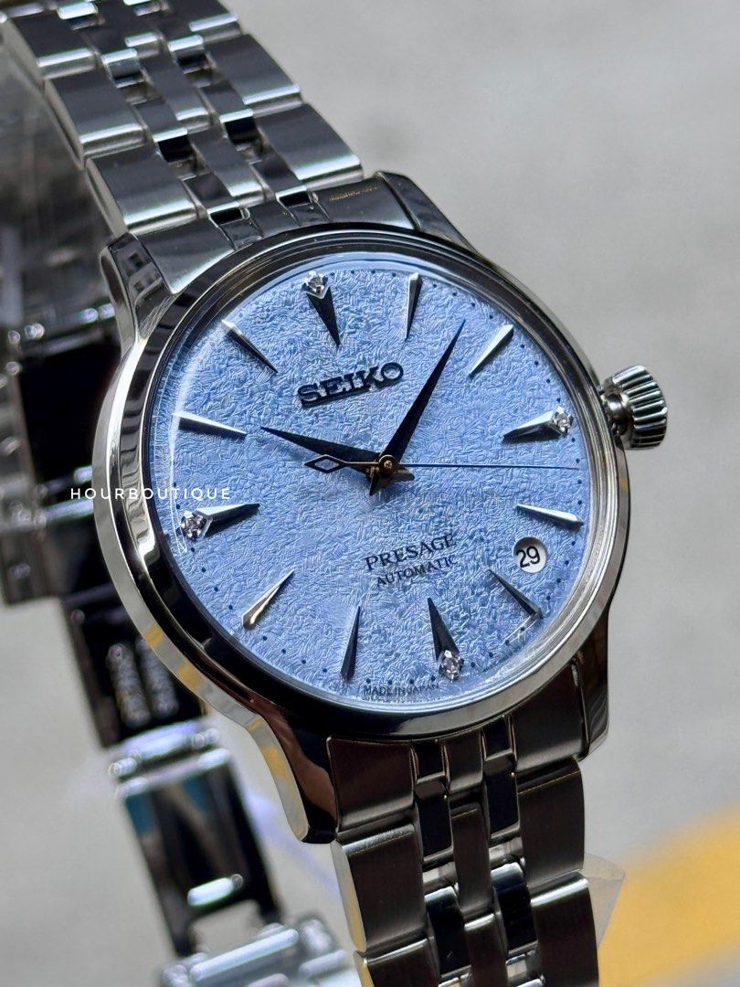 Brand New Seiko Presage Frost Blue Dial with 4 Point Diamonds Automatic Watch SRPK61J1