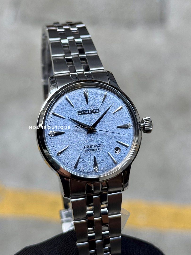 Brand New Seiko Presage Frost Blue Dial with 4 Point Diamonds Automatic Watch SRPK61J1