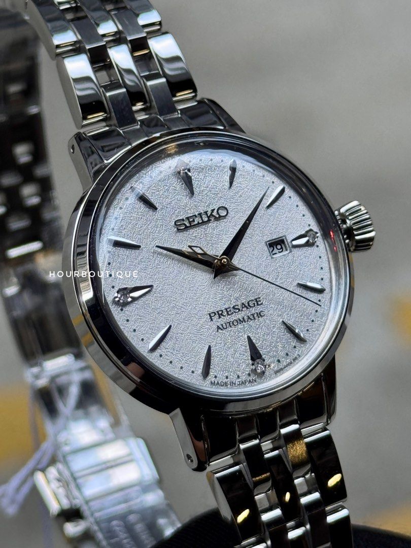 Brand New Seiko Presage Frost White Dial with 4 Point Diamond Automatic Watch SRE017J1