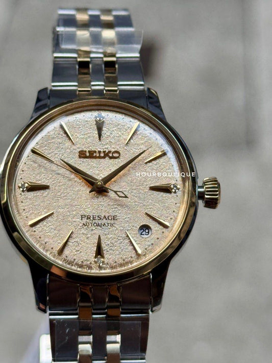 Brand New Seiko Presage Gold Flakes Dial with 4 point Diamond Automatic Watch SRPL64J1