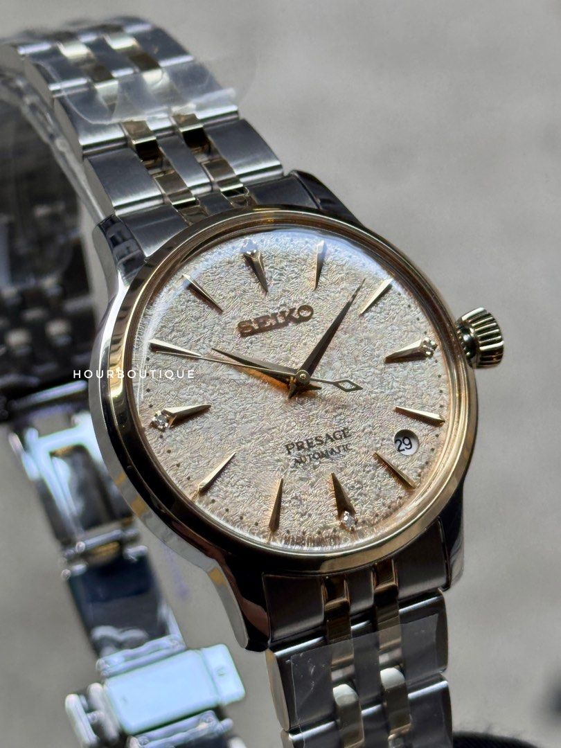 Brand New Seiko Presage Gold Flakes Dial with 4 point Diamond Automatic Watch SRPL64J1
