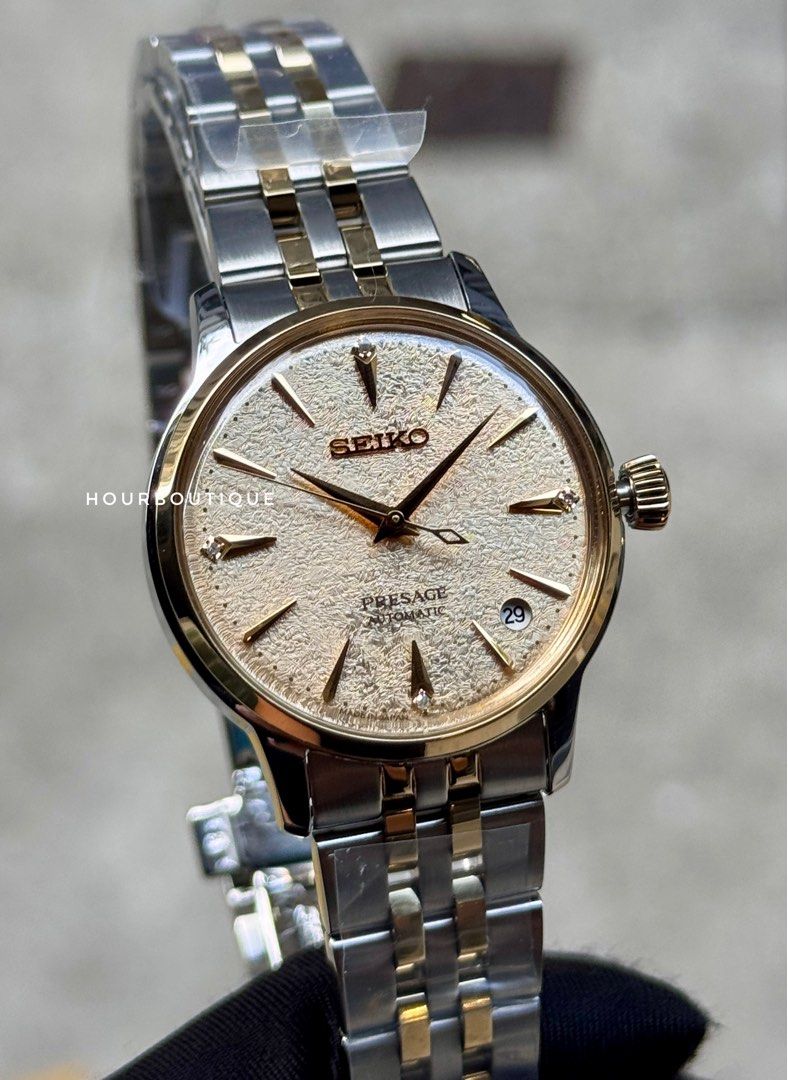 Brand New Seiko Presage Gold Flakes Dial with 4 point Diamond Automatic Watch SRPL64J1