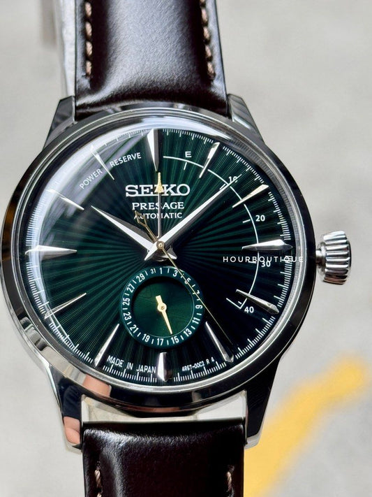 Brand New Seiko Presage Green Mocking Bird Power Reserve Gauge Automatic Watch SSA459J1