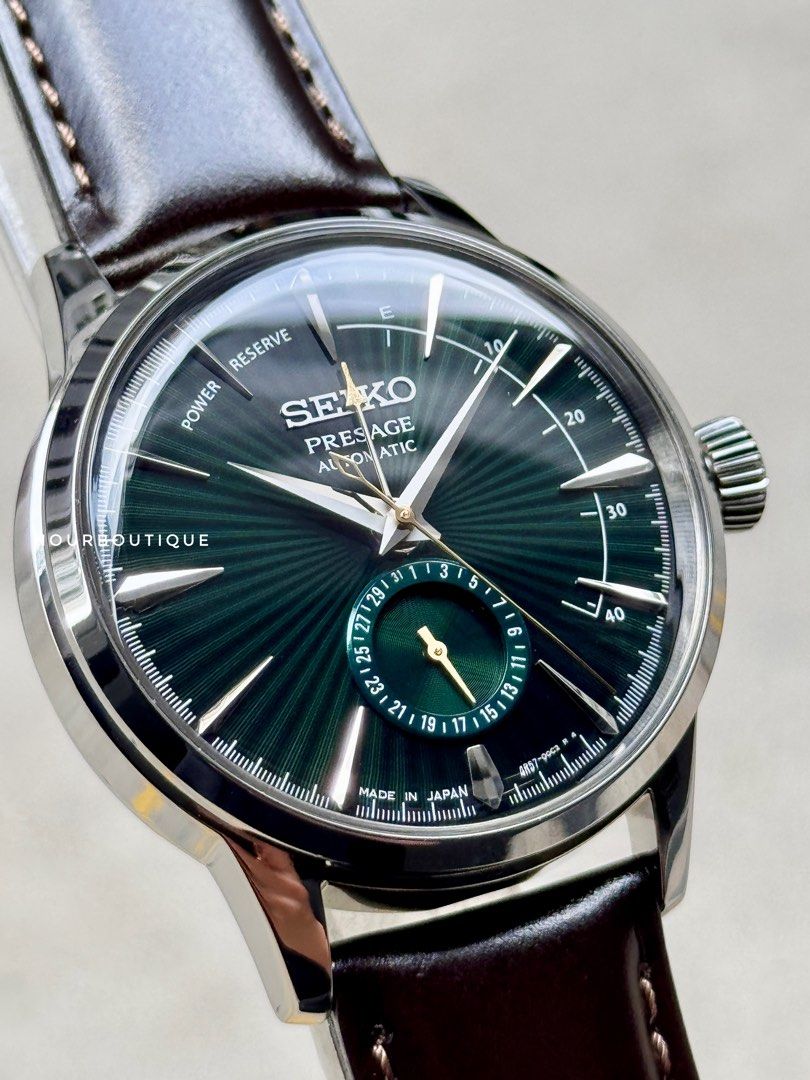 Brand New Seiko Presage Green Mocking Bird Power Reserve Gauge Automatic Watch SSA459J1