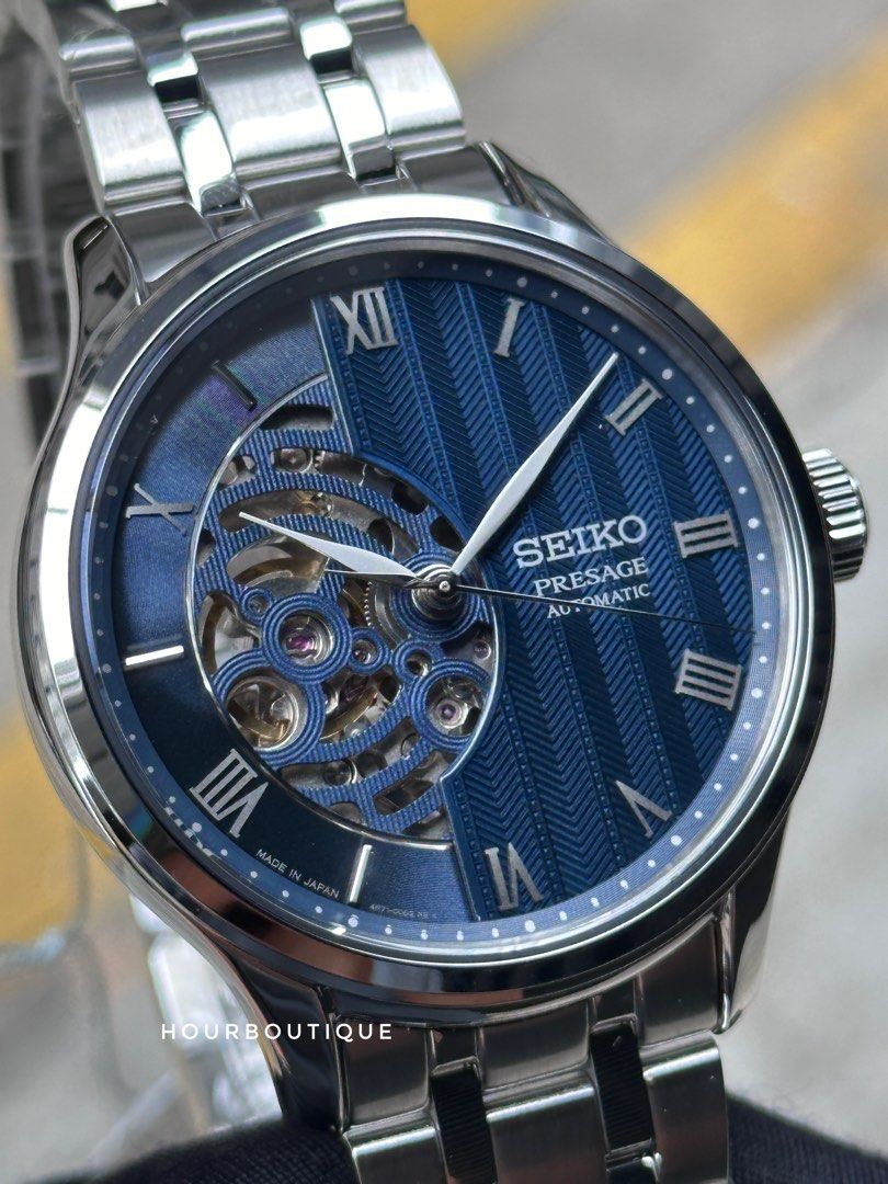 Brand New Seiko Presage Japanese Garden Blue Dial Automatic Skeleton Watch SARY253