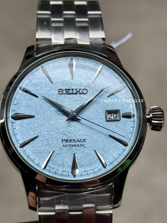 Brand New Seiko Presage Maya Bay Sky Blue SnowFlake Dial Automatic Watch SRPM01J1