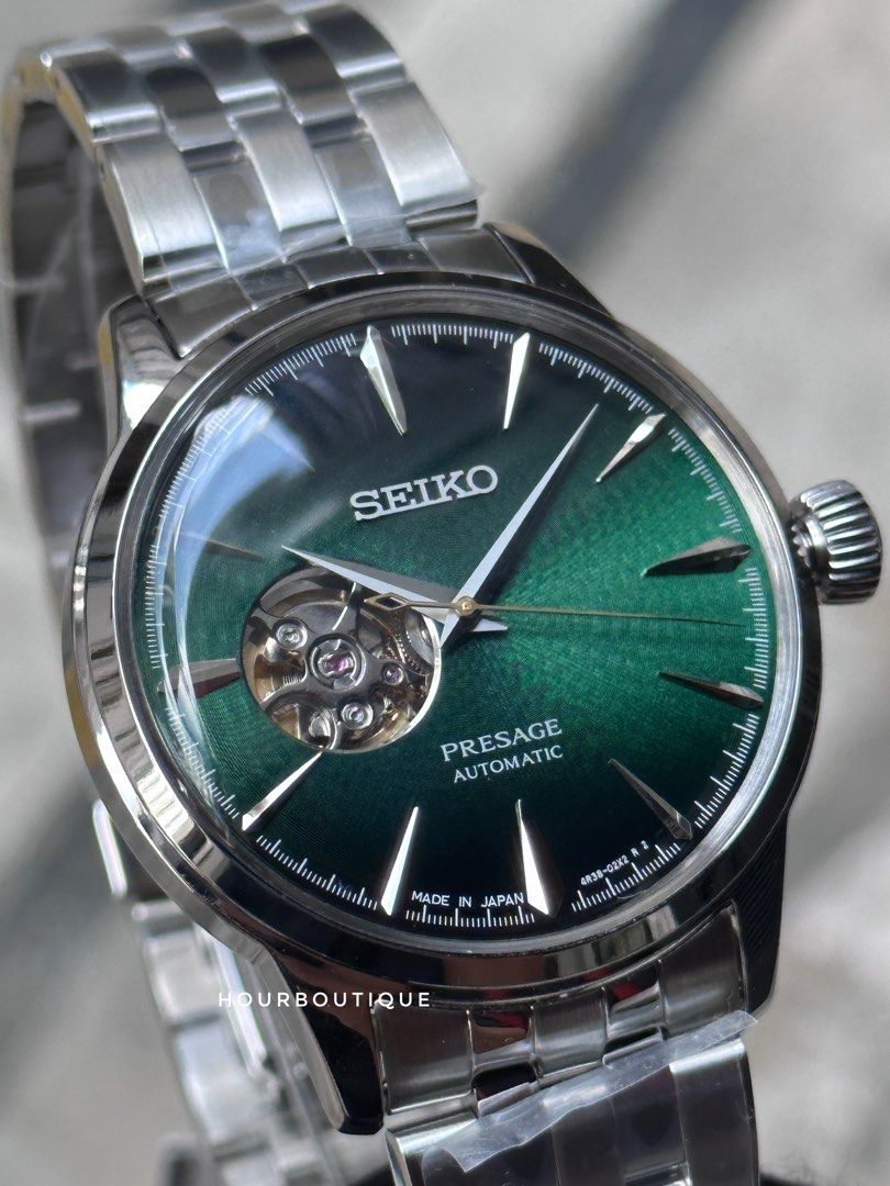 Brand New Seiko Presage Open Heart Green Dial Cocktail time Automatic Watch SSA441J1