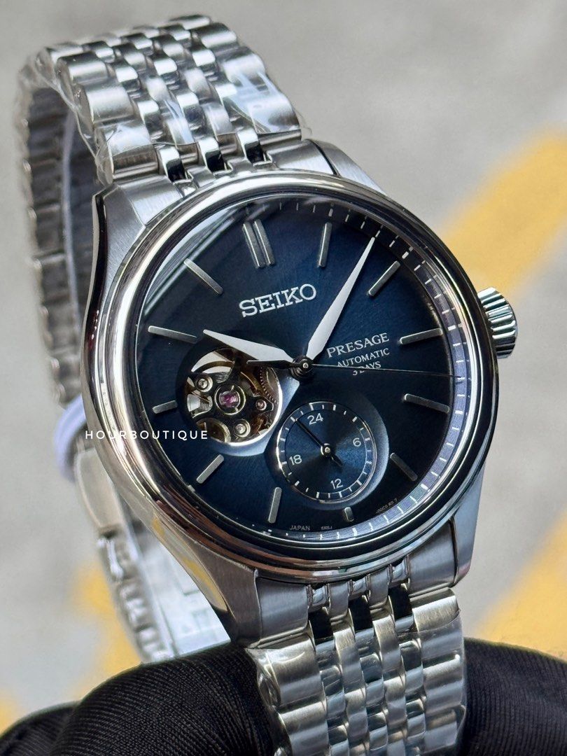 Brand New Seiko Presage Open Heart Dark Blue Dial Automatic Watch SARJ011