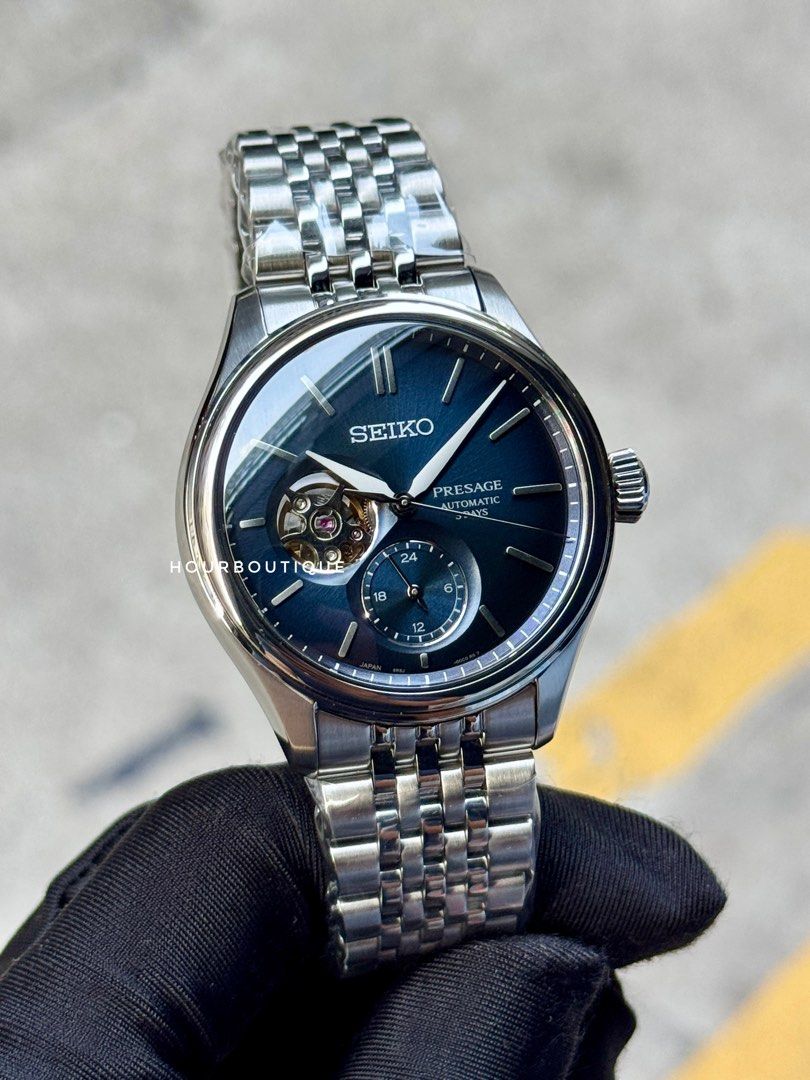Brand New Seiko Presage Open Heart Dark Blue Dial Automatic Watch SARJ011