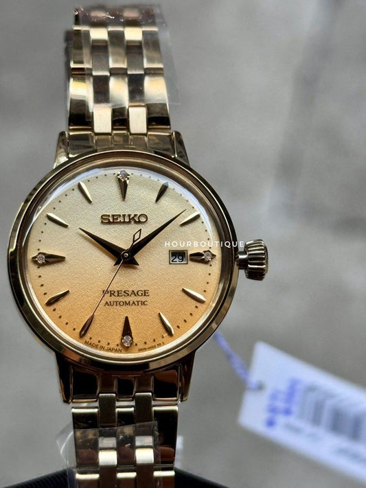 Brand New Seiko Presage PVD Gold Case with 4 Point Diamonds Automatic Watch SRE018J1