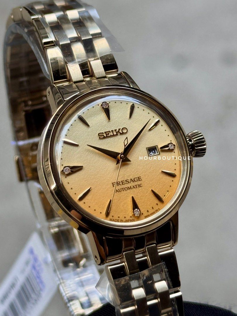 Brand New Seiko Presage PVD Gold Case with 4 Point Diamonds Automatic Watch SRE018J1