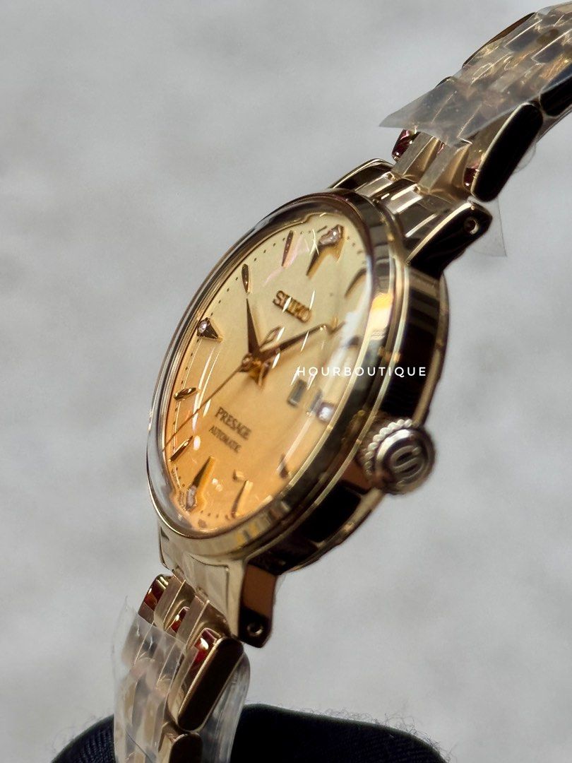 Brand New Seiko Presage PVD Gold Case with 4 Point Diamonds Automatic Watch SRE018J1