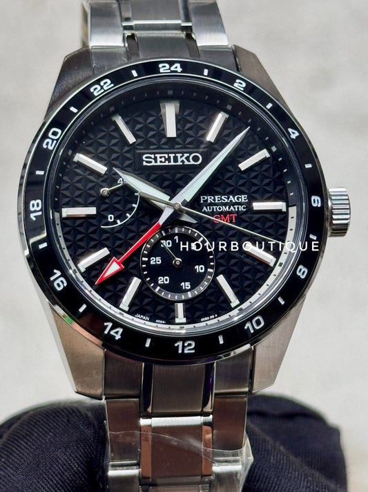 Brand New Seiko Presage Sharp Edge Automatic GMT Travel Watch SPB221J1
