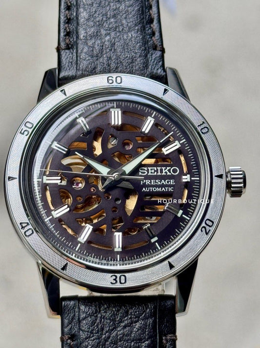 Brand New Seiko Presage Skeleton Black Gold Dial Automatic Watch SSA461J1