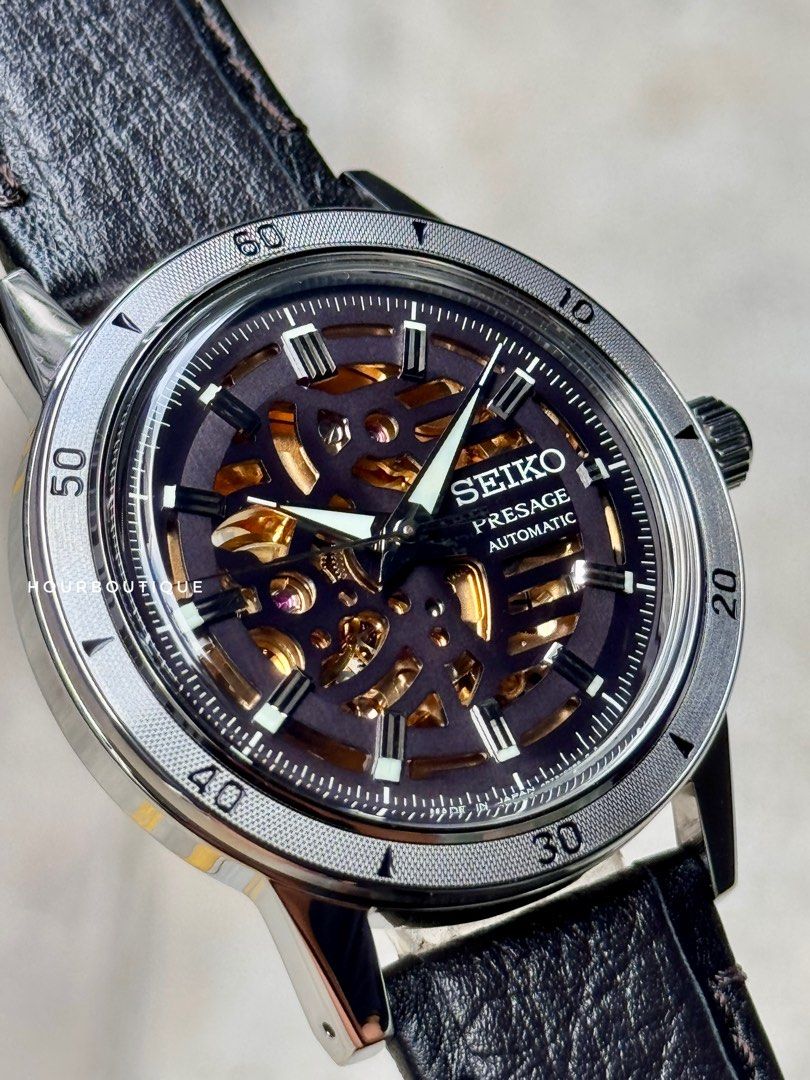 Brand New Seiko Presage Skeleton Black Gold Dial Automatic Watch SSA461J1