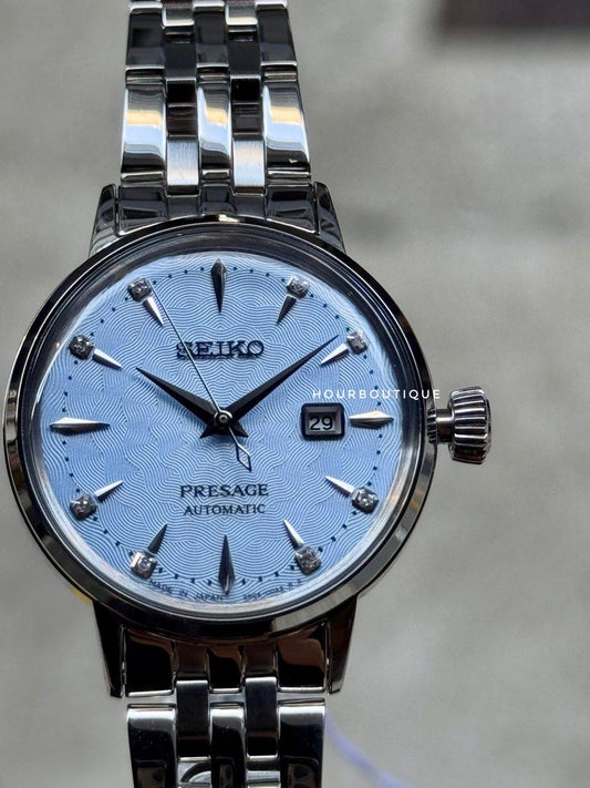Brand New Seiko Presage Sky Blue Dial with 8 Point Diamonds Automatic Watch SRE007J1