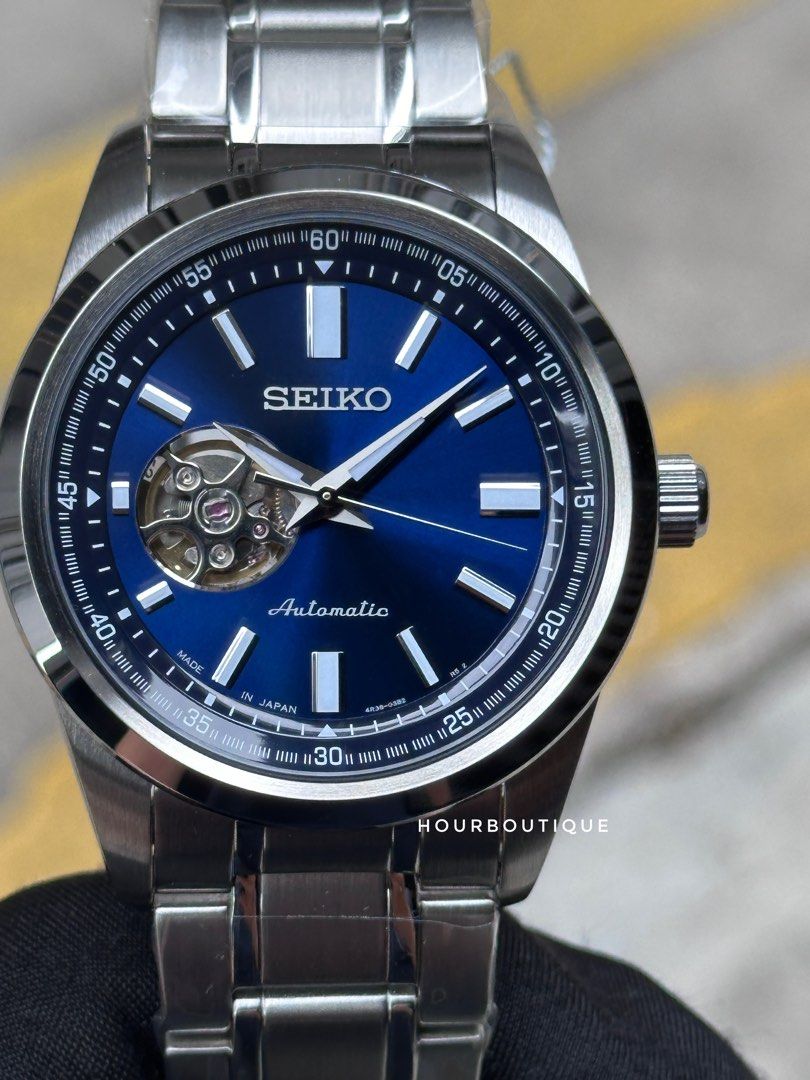 Brand New Seiko Presage Sunburst Blue Dial Automatic Open Heart Watch SCVE051
