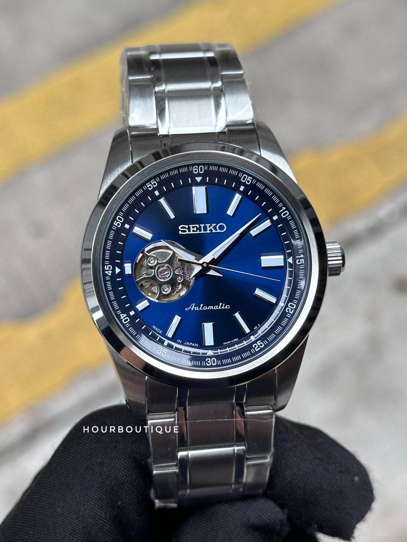 Brand New Seiko Presage Sunburst Blue Dial Automatic Open Heart Watch SCVE051