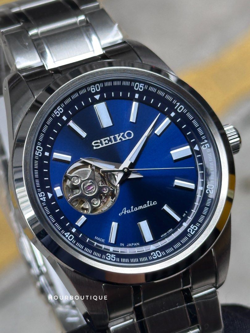 Brand New Seiko Presage Sunburst Blue Dial Automatic Open Heart Watch SCVE051