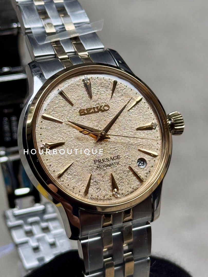Brand New Seiko Presage Gold Flakes Dial with 4 point Diamond Automatic Watch SRPL64J1