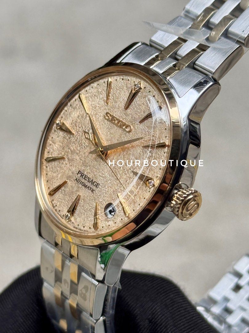 Brand New Seiko Presage Gold Flakes Dial with 4 point Diamond Automatic Watch SRPL64J1