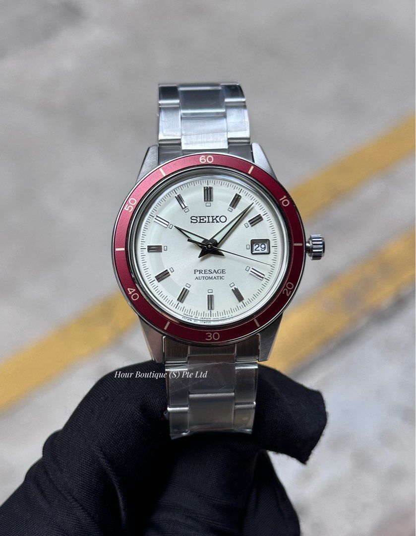 Brand New Seiko Presage White Dial Red Bezel Men's Automatic Watch SRPH93J1