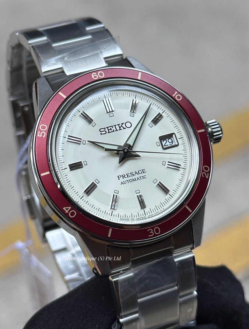 Brand New Seiko Presage White Dial Red Bezel Men's Automatic Watch SRPH93J1