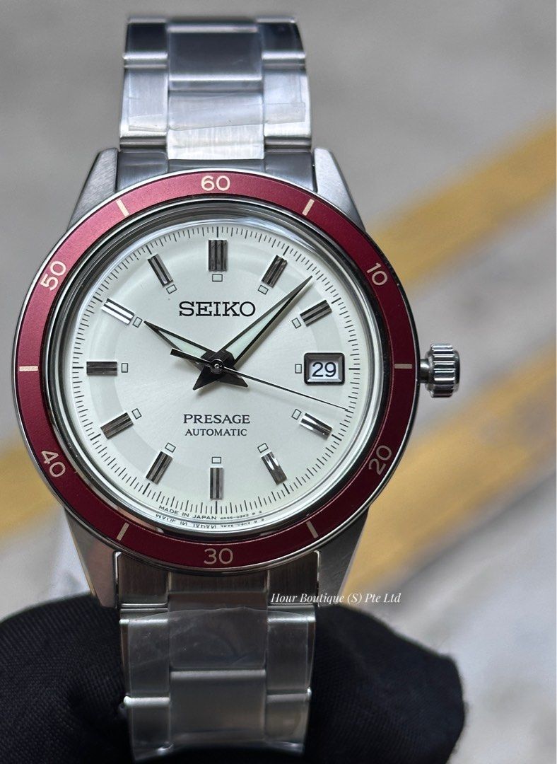 Brand New Seiko Presage White Dial Red Bezel Men's Automatic Watch SRPH93J1