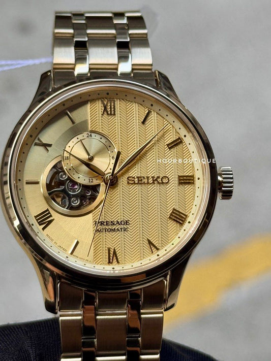 Brand New Seiko Presage Zen Garden PVD Gold Case Automatic Watch SSA468J1