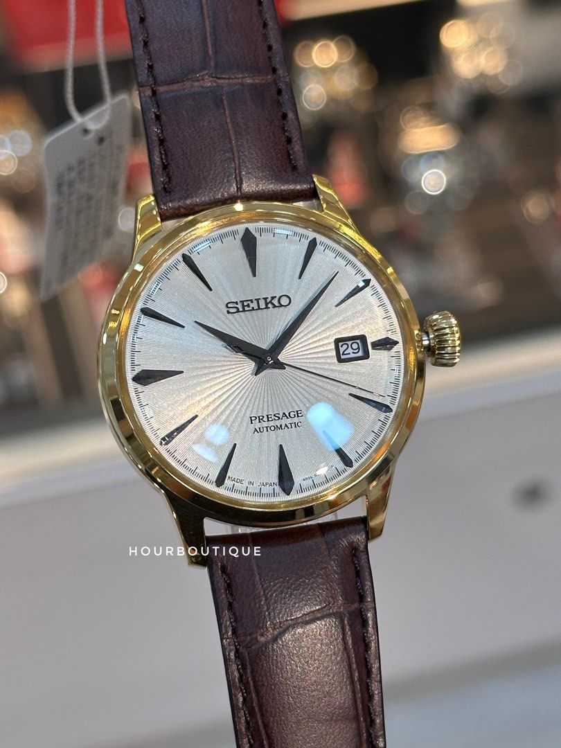 Brand New Seiko Presage PVD Gold Case with Off White Dial Automatic Mens Dress Watch SRPB44J1