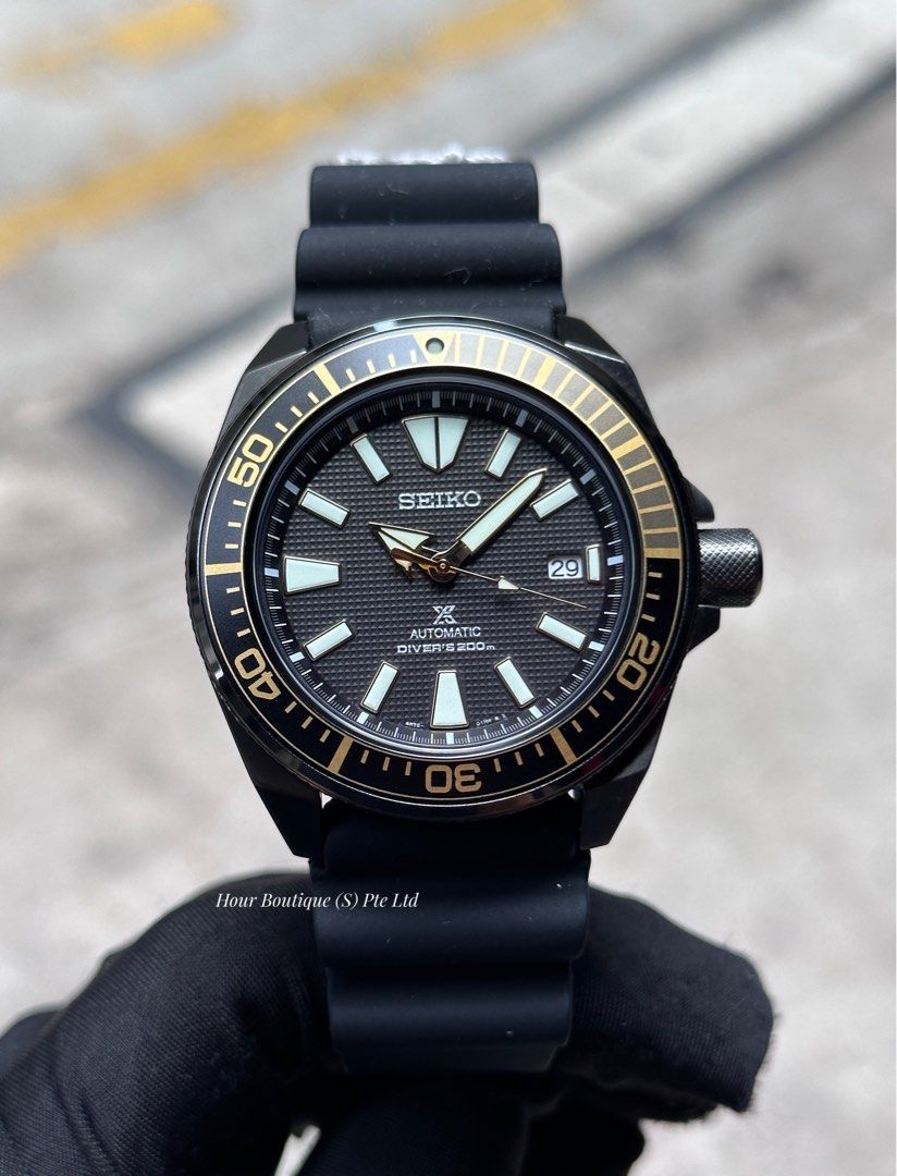 Brand New Seiko Prospex Black Gold Samurai Mens Automatic Divers Watch SRPF07k1