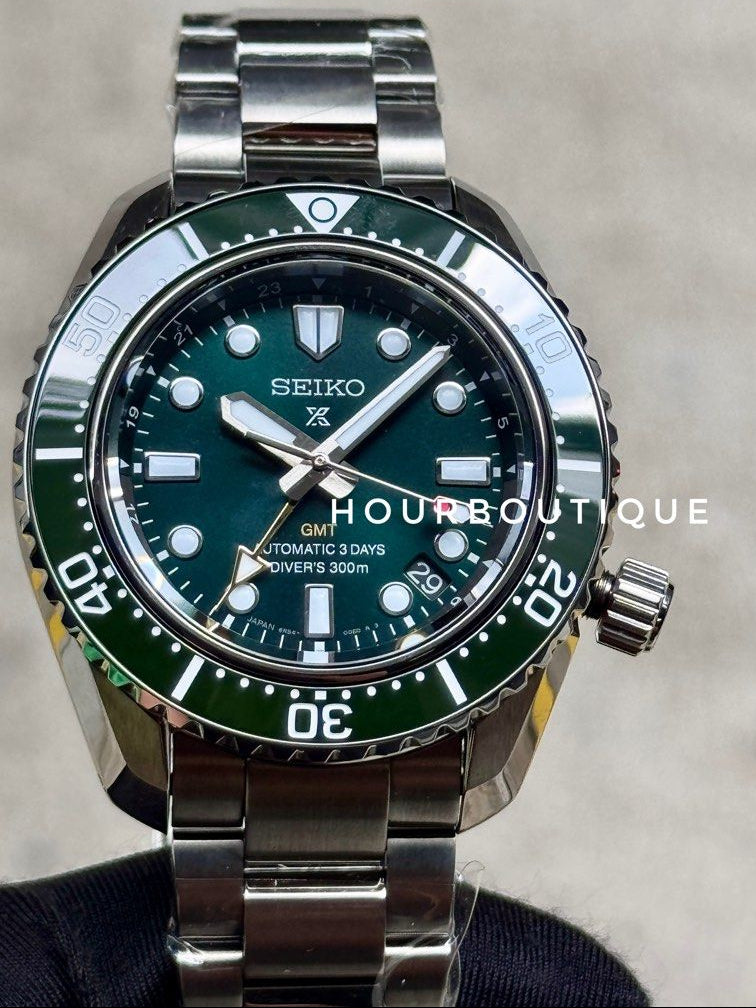 Brand New Seiko Prospex MarineMaster 300 GMT Green Dial Automatic Divers Watch HBC001J1