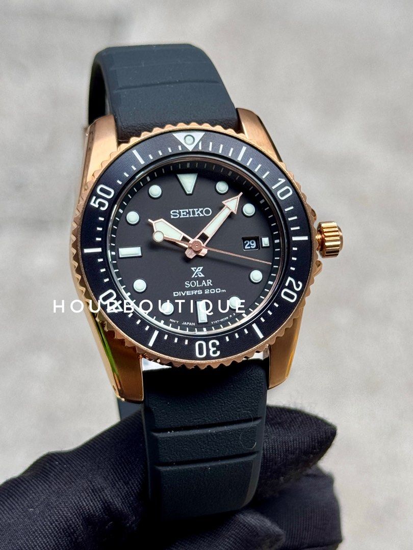 Brand New Seiko Prospex Rose Gold Case, Solar Powered Divers Watch SNE586P1