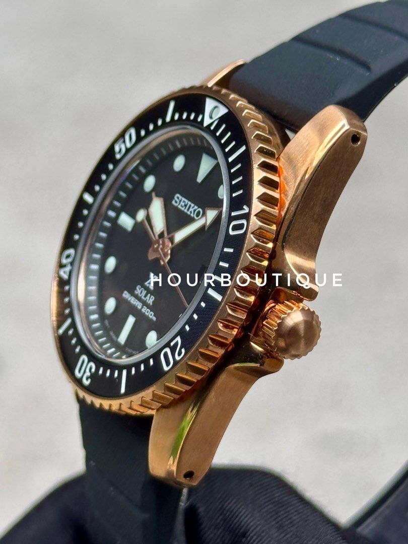 Brand New Seiko Prospex Rose Gold Case, Solar Powered Divers Watch SNE586P1