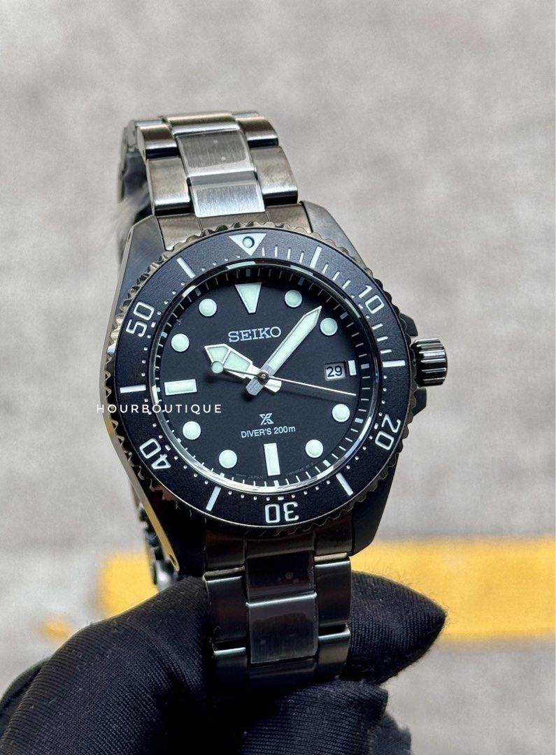 Brand New Seiko Prospex Solar Powered Black PVD Divers Watch SNE599P1