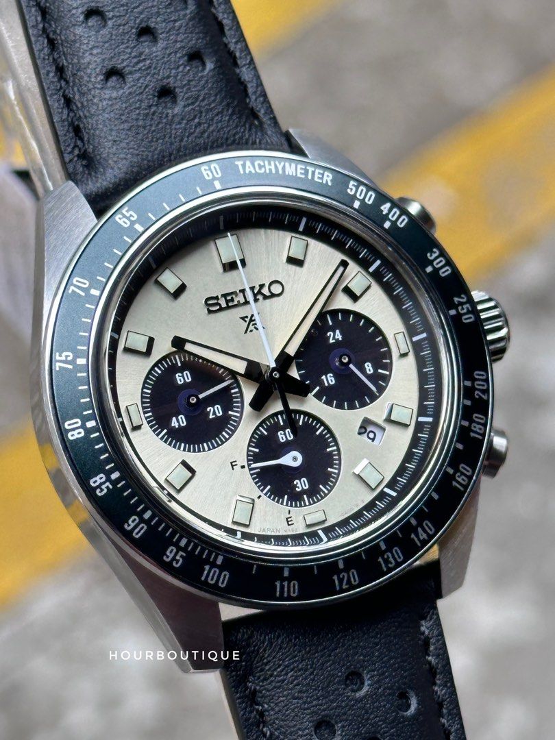 Brand New Seiko Prospex SpeedTimer Green Bezel Beige Sial Solar Powered Chronograph Watch SBDL115