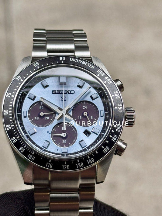 Brand New Seiko Prospex SpeedTimer 41mm Ice Blue Dial Solar Chronograph Watch SSC935P1