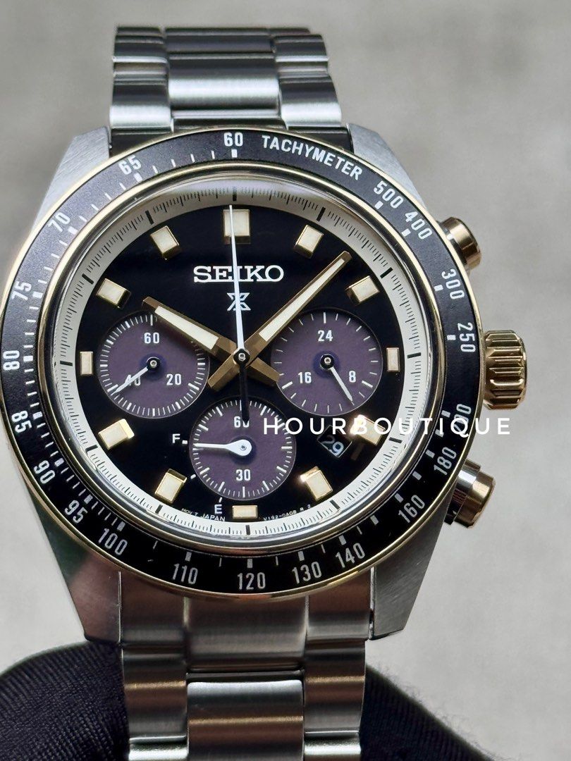 Brand New Seiko Prospex SpeedTimer Solar Powered Chrono Black Gold Dial Watch SSC941P1