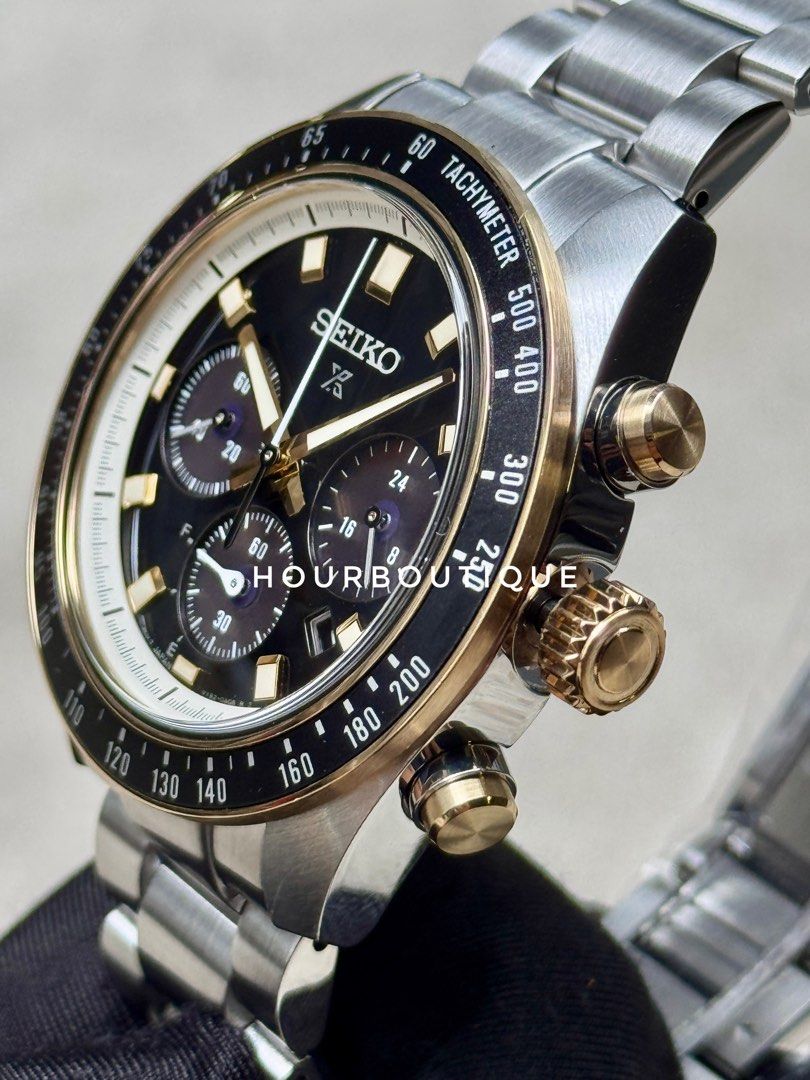 Brand New Seiko Prospex SpeedTimer Solar Powered Chrono Black Gold Dial Watch SSC941P1