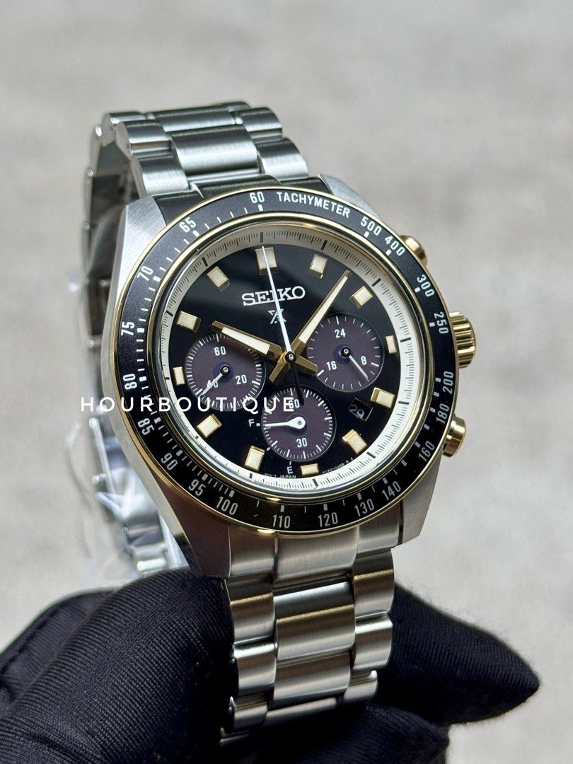Brand New Seiko Prospex SpeedTimer Solar Powered Chrono Black Gold Dial Watch SSC941P1