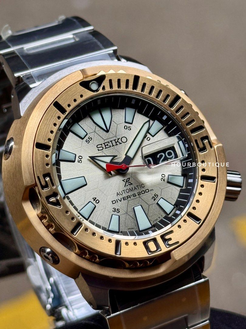 Brand New Seiko Prospex Zimbe 13 Gold Tuna Automatic Divers Watch SRPE14K1